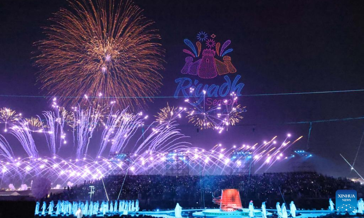 Fireworks are seen during the opening ceremony of Riyadh Season 2022 in Riyadh, Saudi Arabia, Oct 21, 2022. Saudi Arabia's Riyadh Season 2022 started in its capital on Friday with a grand opening ceremony. Photo:Xinhua