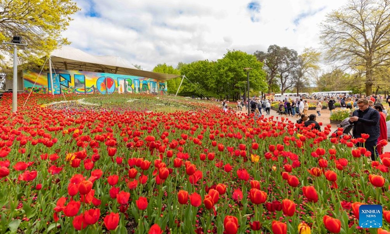 Photo taken on Oct. 16, 2022 shows people attending the Floriade flower festival at the Commonwealth Park in Canberra, Australia.Photo:Xinhua