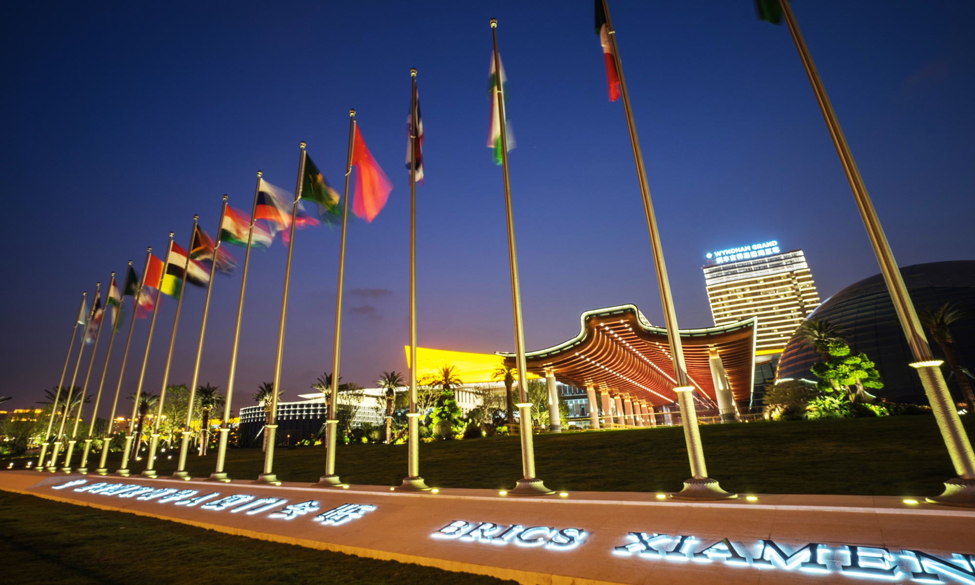 Night view of the site of BRICS Summit in Xiamen International Conference Center, China Photo: VCG