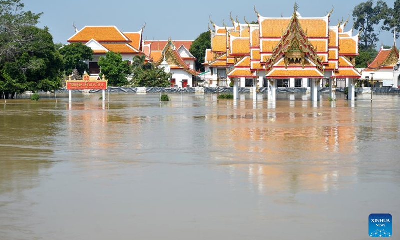 Photo taken on Oct. 18, 2022 shows temples in a flooded area in Ayutthaya, Thailand.(Photo: Xinhua)