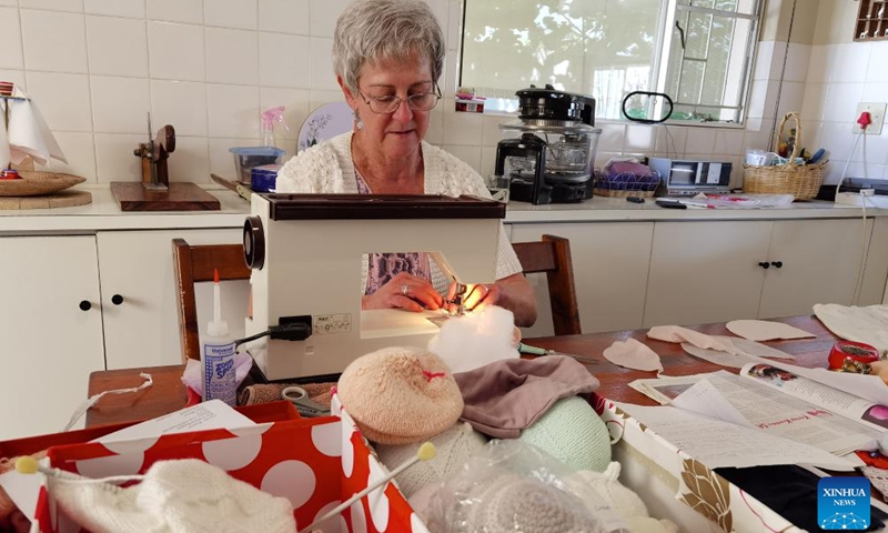 Hester Koch, founder of Breast Buddies Project, makes breast prostheses in Windhoek, Namibia, on Oct. 19, 2022.Photo:Xinhua