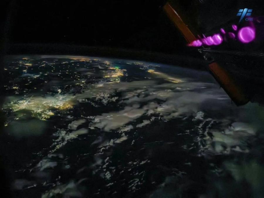 Photo released on Oct. 20, 2022 shows a stunning view of the night view of coastline in east China captured by China's Shenzhou-14 taikonaut Liu Yang from the Tiangong space station. Photo provided to China News Service