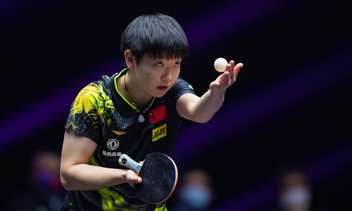 Sun Yingsha of China competes in the Women's Singles Final at World Table Tennis (WTT) Macau Champions in Macau on Oct. 23, 2022. Photo: Xinhua