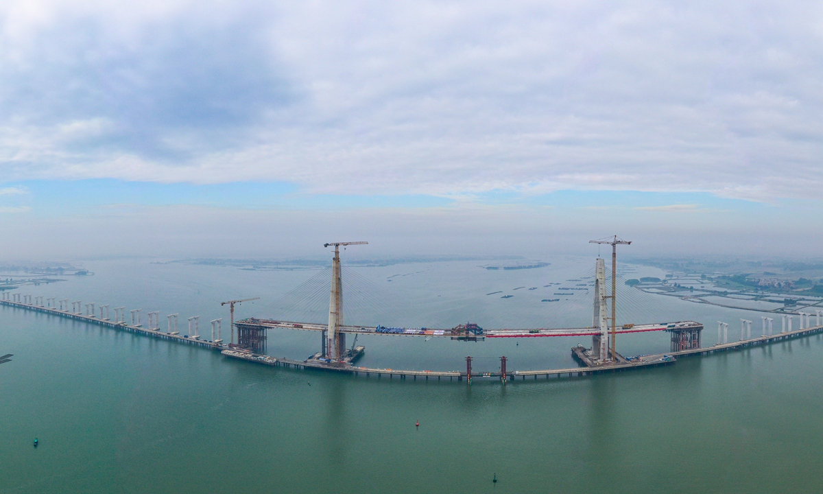 The construction of the Nansan Island Bridge in Zhanjiang, South China's Guangdong Province is completed on October 23, 2022. It is a key infrastructure project in Guangdong and a part of Zhanjiang city's beltway, which will boost the development of the local tourism industry. Photo: VCG