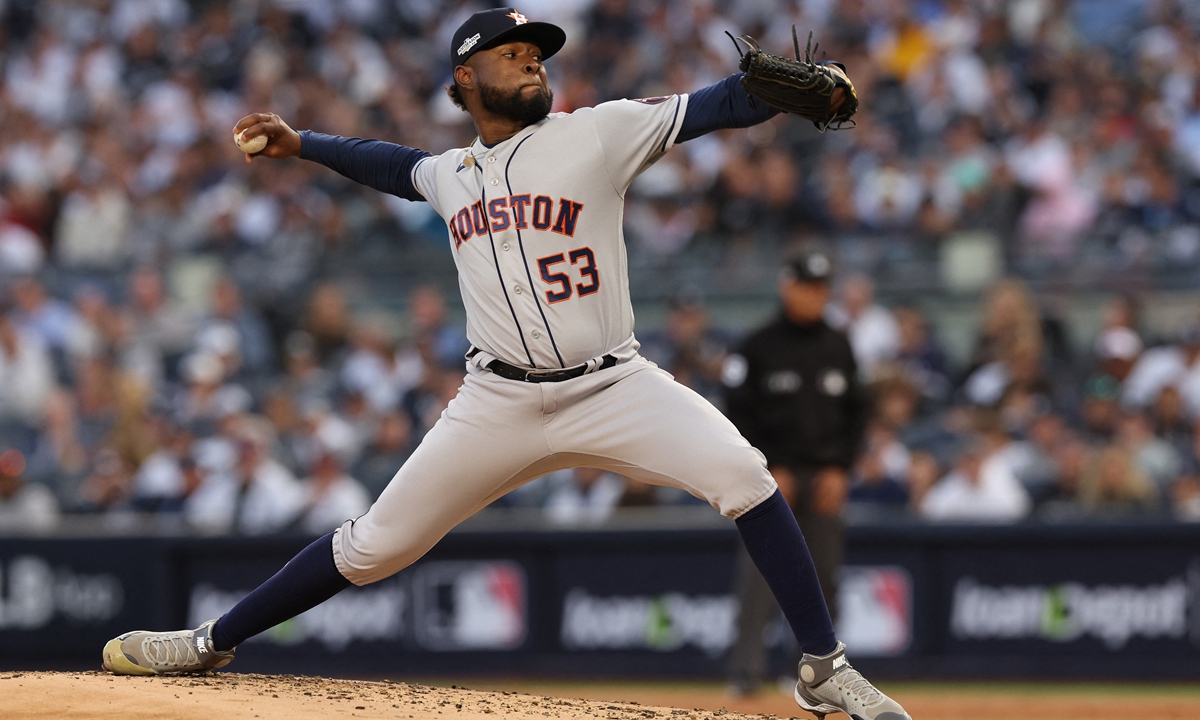 Cristian Javier of the Houston Astros pitches against the New York Yankees during the first inning in game three of the American League Championship Series at Yankee Stadium in New York City on October 22, 2022. Photo: AFP
