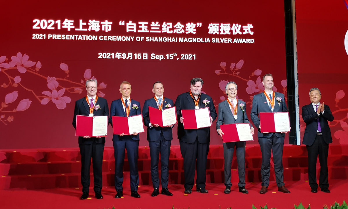 Marshall Strabala (left 4th) at the Shanghai Magnolia Silver Award ceremony in September 2021 Photo: Courtesy of Marshall Strabala