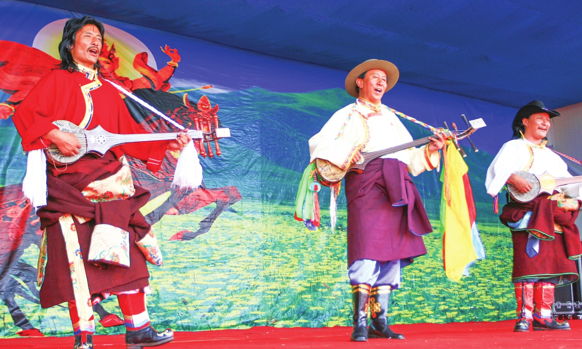 Folk artists perform The Epic of King Gesar in the Gannan Tibetan Autonomous Prefecture in Northwest China's Gansu Province. Photo: IC