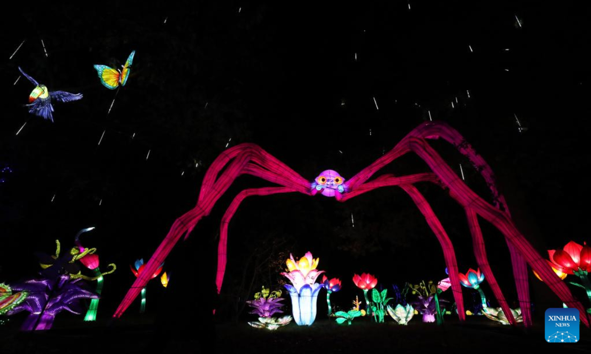 Illuminated sculptures are pictured during a media tour of a light festival at Thoiry zoo near Paris, France, Oct 26, 2022. The festival will kick off here on Sunday, displaying around 2,000 illuminated sculptures. Photo:Xinhua