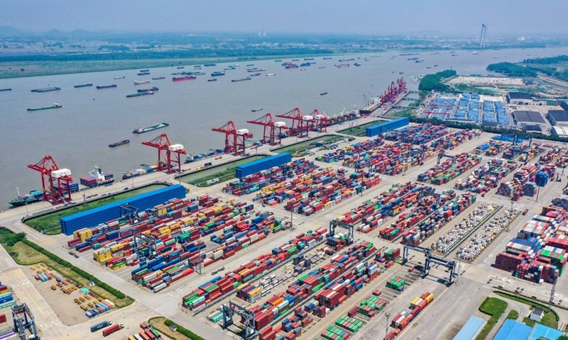 Aerial photo taken on May 6, 2022 shows a view of the Longtan Container Terminal of Nanjing Port in Nanjing, Jiangsu Province. Photo: Xinhua