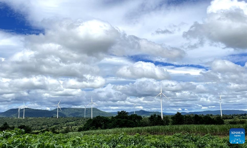 This photo taken on Oct. 4, 2022 shows wind turbines provided by China's Goldwind in Chaiyaphum, Thailand. The Chaiyaphum wind farm hosts 32 of China's Goldwind wind turbines with a total capacity of 80 MW and is operated by EGCO, a major energy producer affiliated to the largest state utility Electricity Generating Authority of Thailand.(Photo: Xinhua)