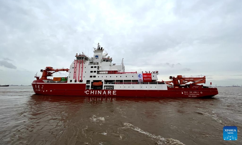 China's research icebreaker Xuelong 2, or Snow Dragon 2, sets off for the country's 39th Antarctic expedition from Shanghai, east China, Oct. 26, 2022.(Photo: Xinhua)