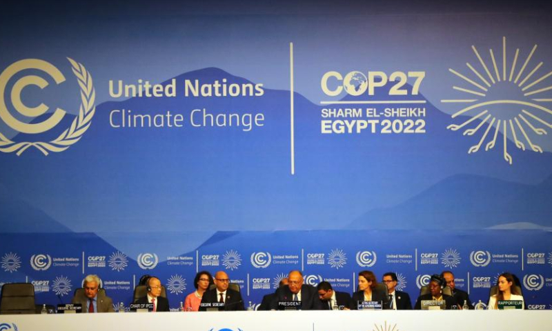 This photo taken on Nov. 6, 2022 shows the opening ceremony of the 27th Conference of the Parties of the United Nations Framework Convention on Climate Change (COP27) in Sharm El-Sheikh, Egypt. The COP27 opened on Sunday in Egypt's coastal city of Sharm El-Sheikh in hopes to turn global climate finance pledges into action.  Photo: Xinhua