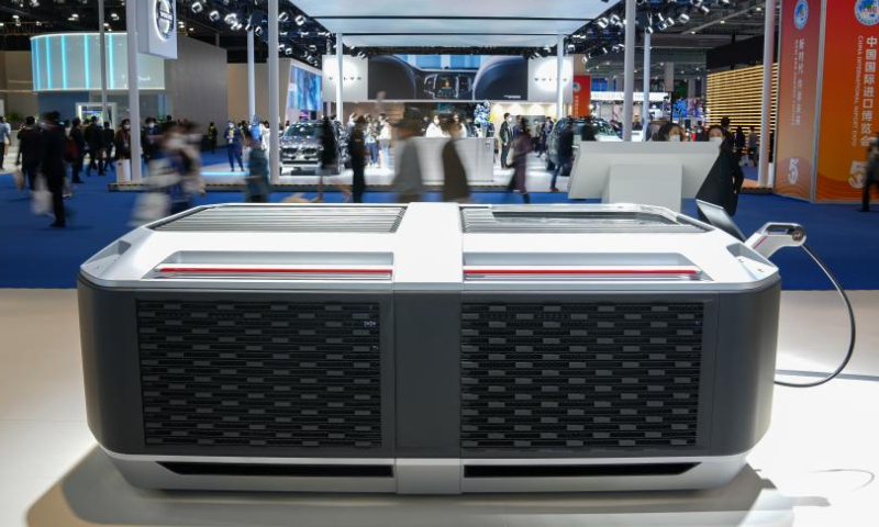 This photo taken on Nov. 6, 2022 shows a hydrogen fuel-cell generator at the booth of South Korea's automaker Hyundai at the automobile exhibition area of the fifth China International Import Expo (CIIE) at the National Exhibition and Convention Center (Shanghai) in east China's Shanghai. Photo: Xinhua