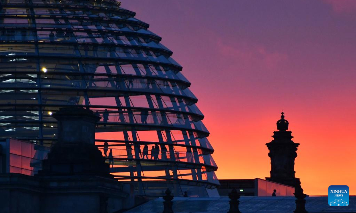German Bundestag in glow of sunset in Berlin Global Times