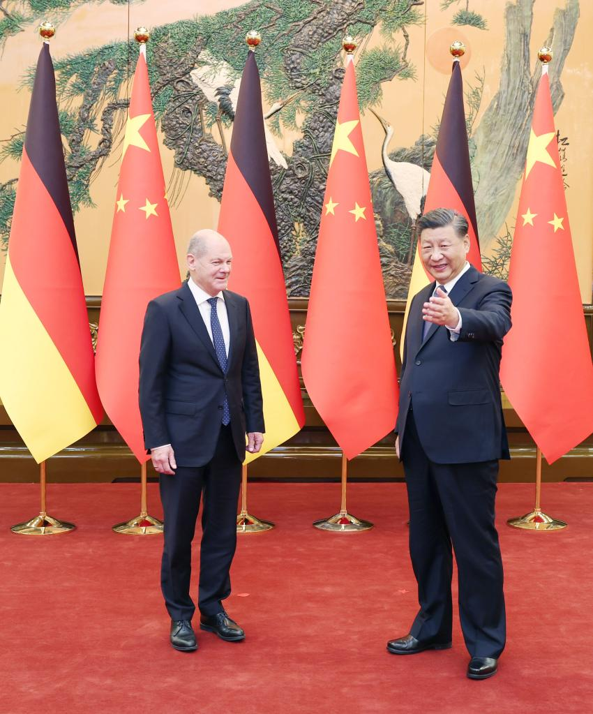 Chinese President Xi Jinping meets with German Chancellor Olaf Scholz on his official visit to China at the Great Hall of the People in Beijing, capital of China, Nov 4, 2022. Photo:Xinhua