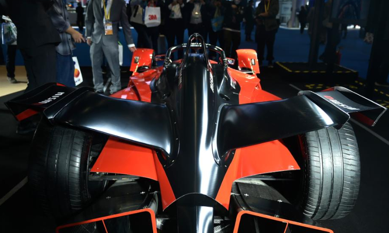 This photo taken on Nov. 6, 2022 shows a racing vehicle exhibited at the automobile exhibition area of the fifth China International Import Expo (CIIE) at the National Exhibition and Convention Center (Shanghai) in east China's Shanghai. The fifth CIIE will run until Nov. 10 in China's economic hub Shanghai. Photo: Xinhua