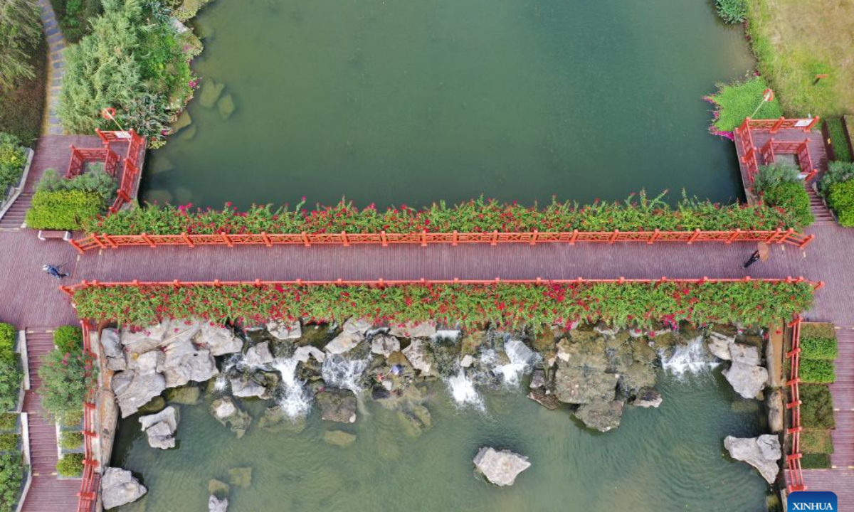 This aerial photo taken on Nov 10, 2022 shows the view of Nakao River wetland park in Nanning, south China's Guangxi Zhuang Autonomous Region. Photo:Xinhua
