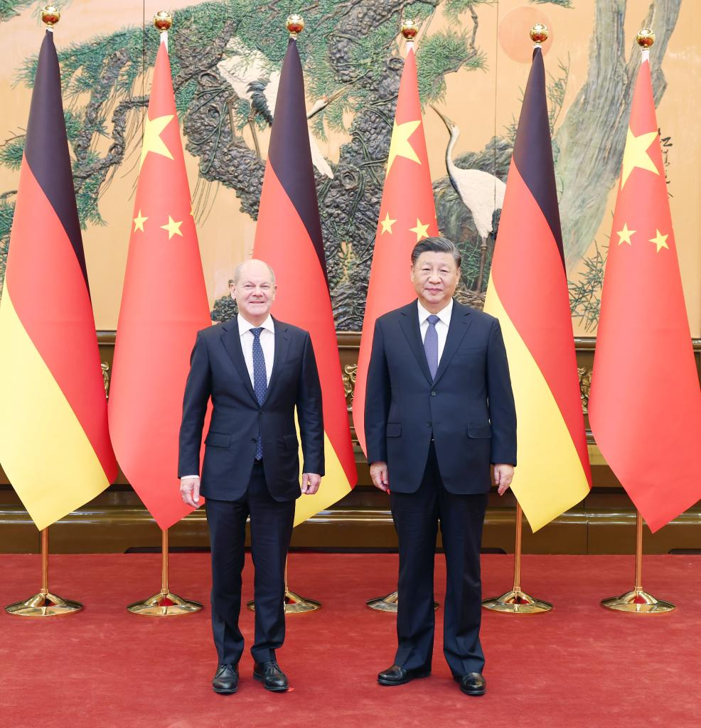 Chinese President Xi Jinping meets with German Chancellor Olaf Scholz on his official visit to China at the Great Hall of the People in Beijing, capital of China, Nov 4, 2022. Photo:Xinhua