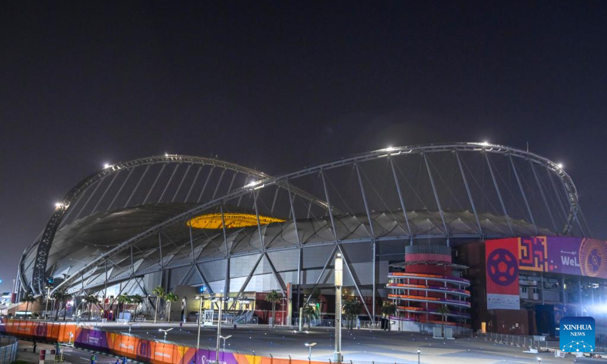 Photo taken on Nov 11, 2022 shows the exterior view of Khalifa International Stadium, which will host 8 matches during the 2022 FIFA World Cup finals in Doha, Qatar. Photo:Xinhua