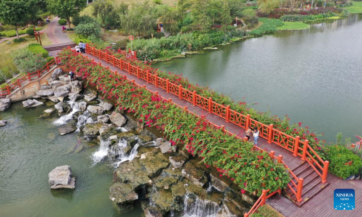 This aerial photo taken on Nov 10, 2022 shows the view of Nakao River wetland park in Nanning, south China's Guangxi Zhuang Autonomous Region. Photo:Xinhua