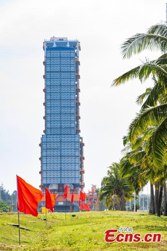 The combination of China's space station lab module Mengtian and a Long March 5B Y4 carrier rocket is ready for launch on the launch tower at the Wenchang Space Launch Site, south China's Hainan Province, Oct. 30, 2022. Photo: China News Service
