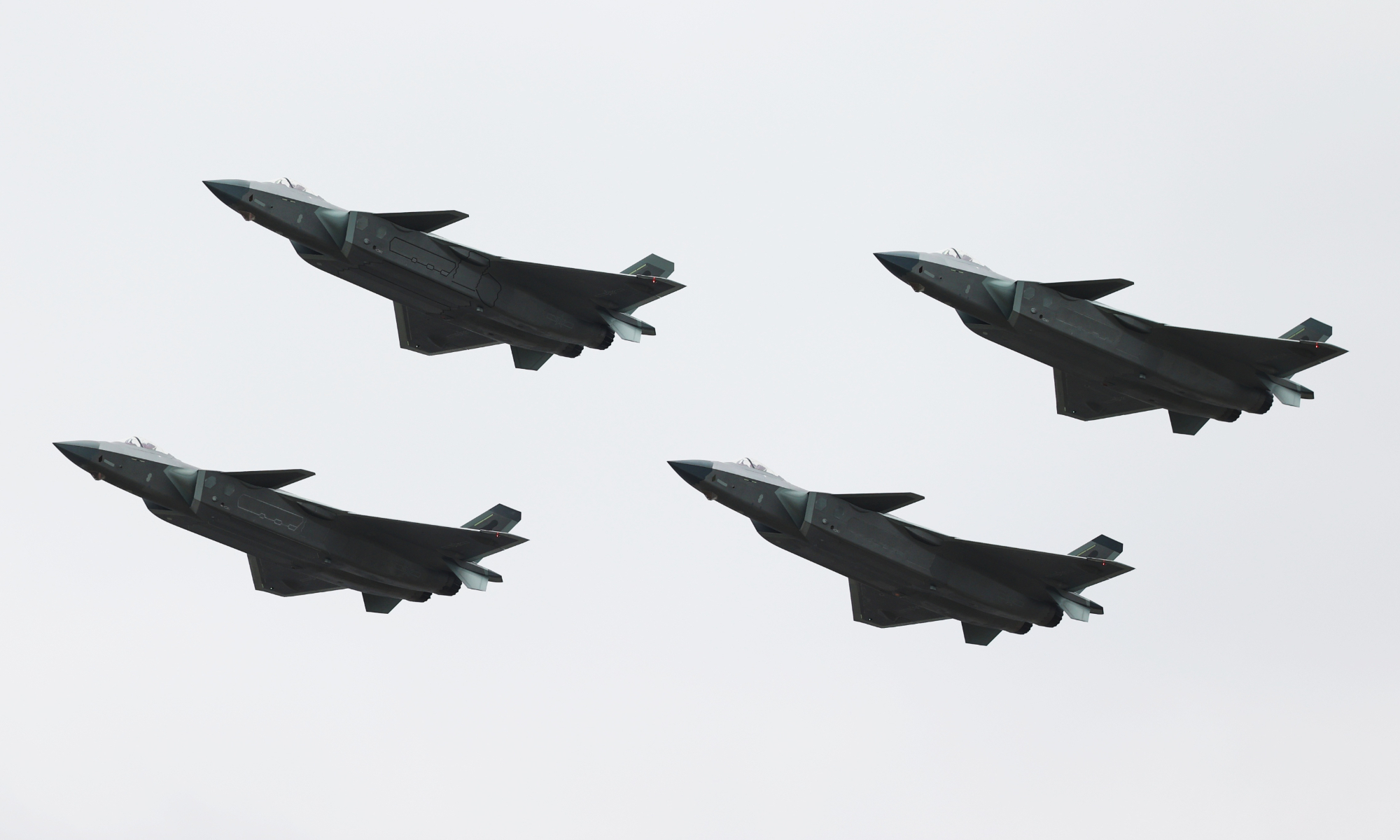 Four J-20 fighter jets fly in formation at Airshow China 2022 on Friday to celebrate the 73rd birthday of the PLA Air Force. Photo: Cui Meng/GT