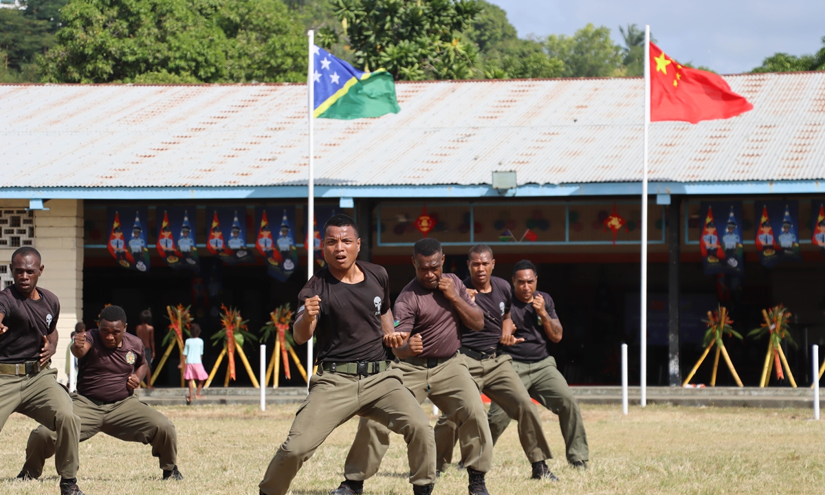 A demonstration of the joint police training between China and the Solomon Islands on July 1, 2022. Photo: Courtesy of China Police Liaison Team