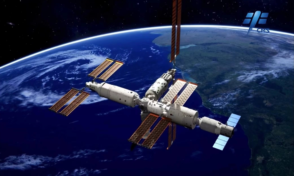 Simulated image of Mengtian docking with China Space Station combination  Photo: courtesy of CMSA 
