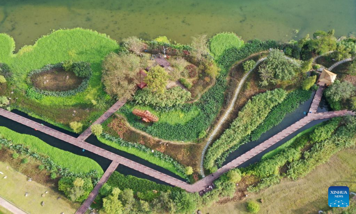 This aerial photo taken on Nov 10, 2022 shows the view of Nakao River wetland park in Nanning, south China's Guangxi Zhuang Autonomous Region. Photo:Xinhua