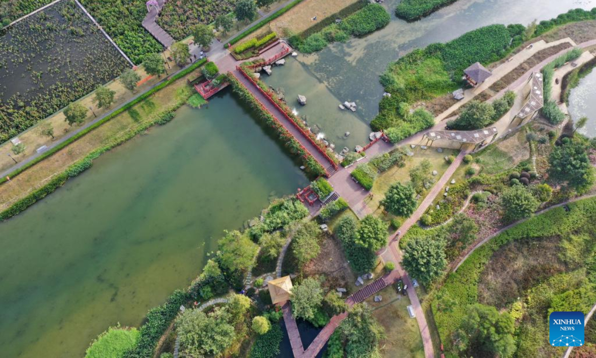 This aerial photo taken on Nov 10, 2022 shows the view of Nakao River wetland park in Nanning, south China's Guangxi Zhuang Autonomous Region. Photo:Xinhua