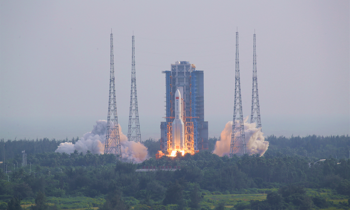 China launches Mengtian lab module via a Long March-5B rocket on Monday afternoon from Wenchang Space Launch Site in South China's tropical island province of Hainan.