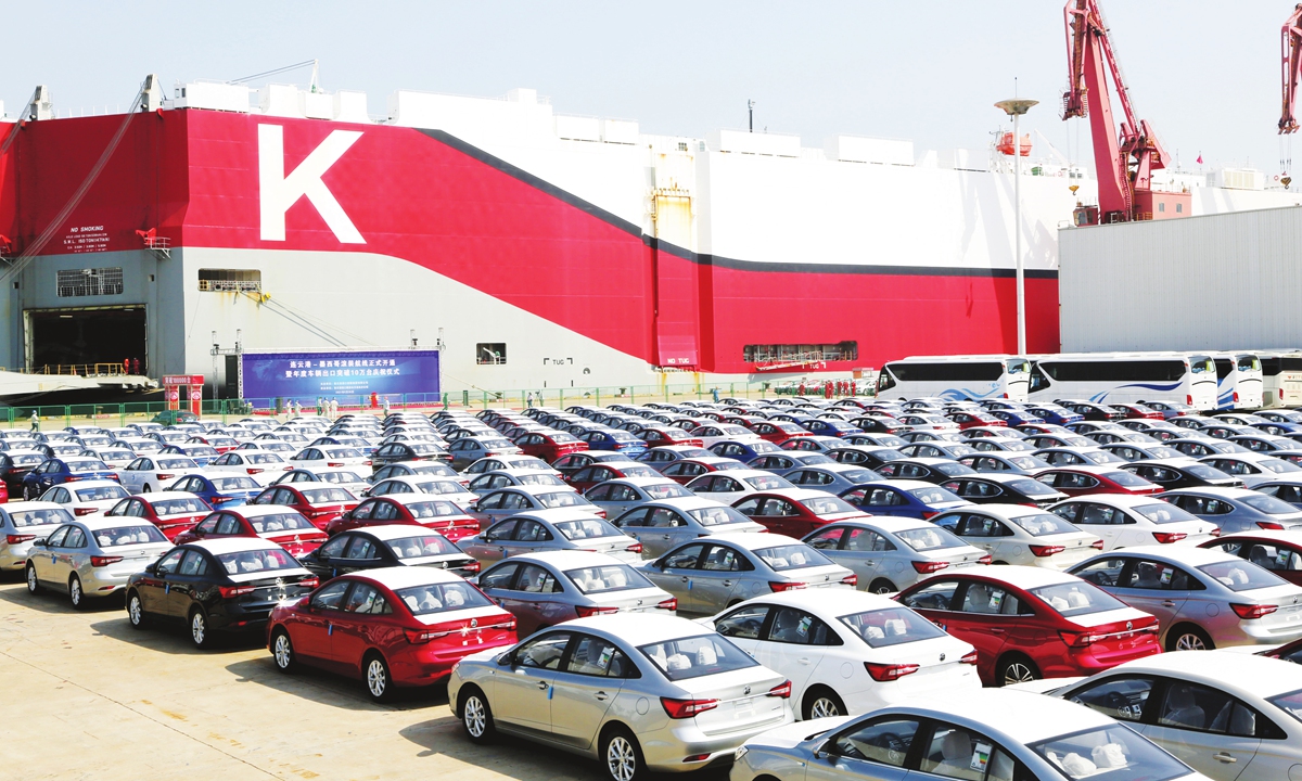 China produced autos at Lianyungang, East China's Jiangsu Province, wait for being loaded on vessels to Mexico. Photo: VCG