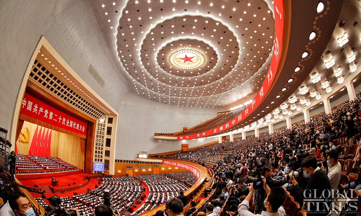 The 20th National Congress of the Communist Party of China (CPC) opens at the Great Hall of the People in Beijing on October 16, 2022. Photo: Li Hao/GT