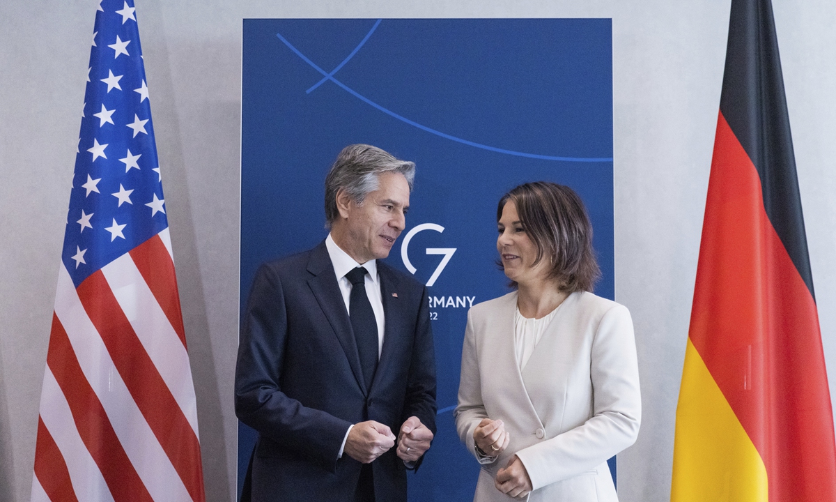 German Foreign Minister Annalena Baerbock (right) meets US Secretary of State Antony Blinken for talks at the meeting of G7 foreign ministers on November 3, 2022. Photo: VCG 