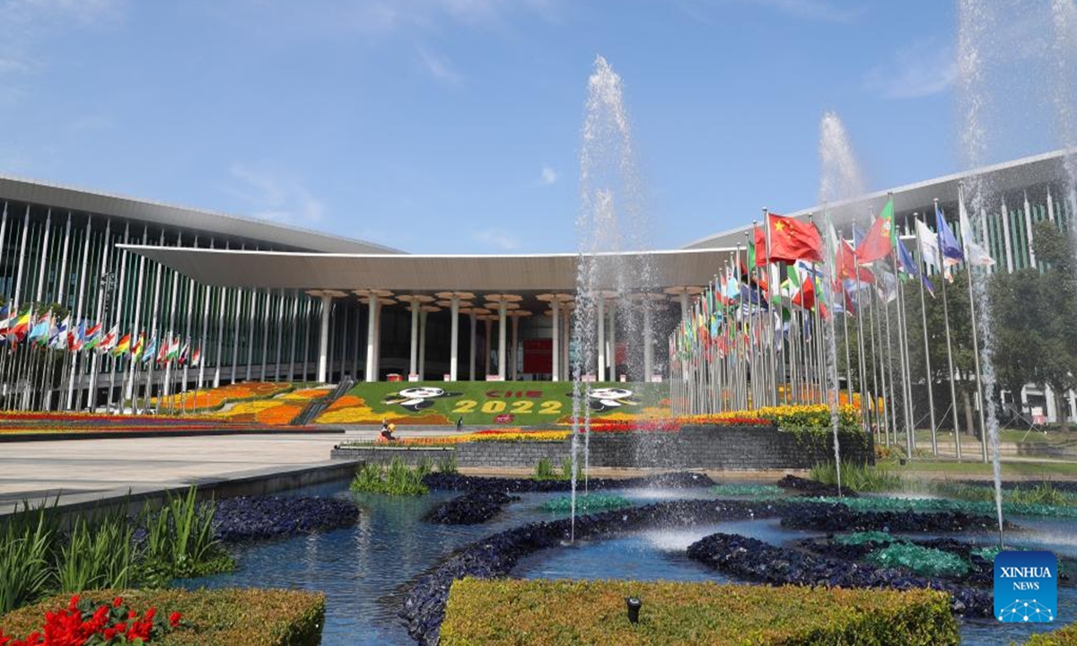 The south square of the National Exhibition and Convention Center (Shanghai), the main venue for the upcoming fifth China International Import Expo (CIIE), is pictured in east China's Shanghai, Oct. 24, 2022. The CIIE, the world's first dedicated import exhibition, will take place in Shanghai on Nov. 5-10. Photo:Xinhua