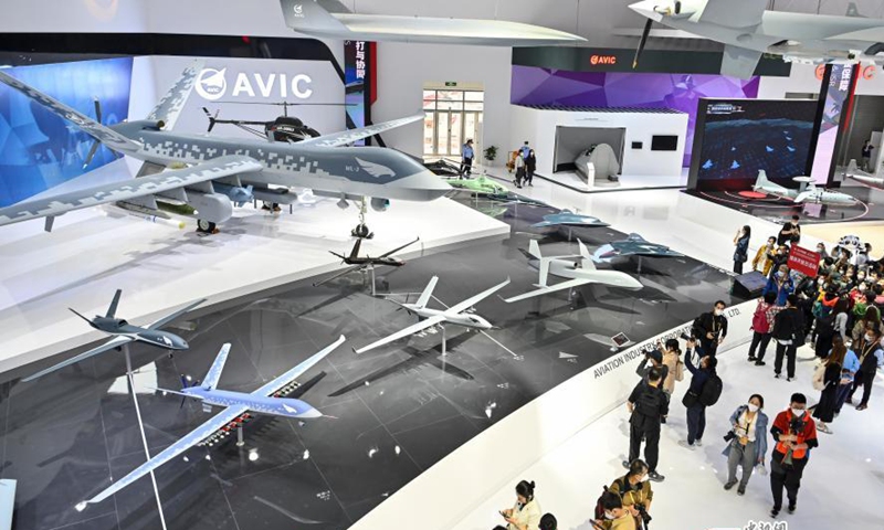 2022 年 11 月 6 日，在中国南方广东省珠海市举行的 2022 年中国航展上展示了中国的翼龙 3（WL-3）无人机。照片：中新社