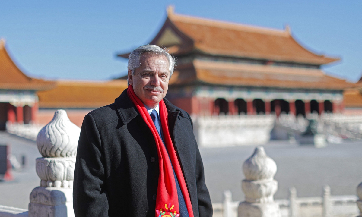 Argentinian President Alberto Fernandez visits the Forbidden City in Beijing on February 5, 2022. Photo: VCG