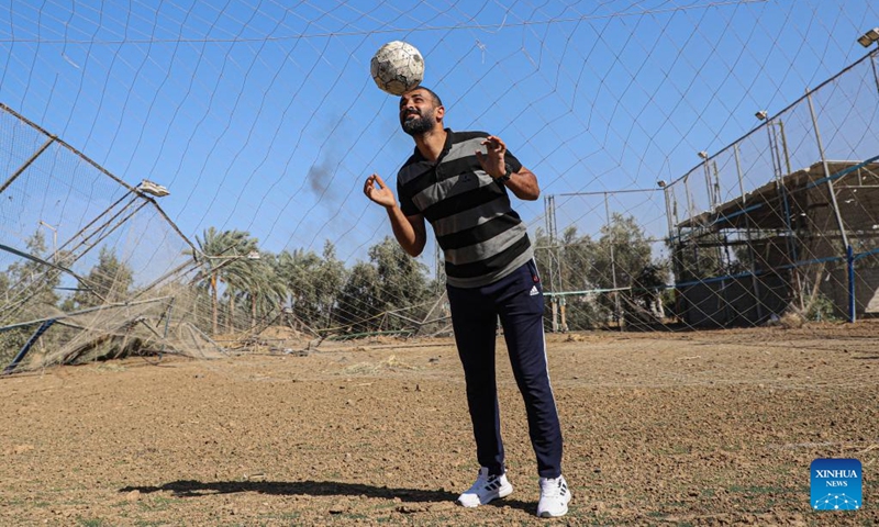 Mohammed Ghannam, a young Palestinian from a refugee camp in central Gaza Strip, is seen at his football stadium in central Gaza Strip, on Nov. 7, 2022.(Photo: Xinhua)