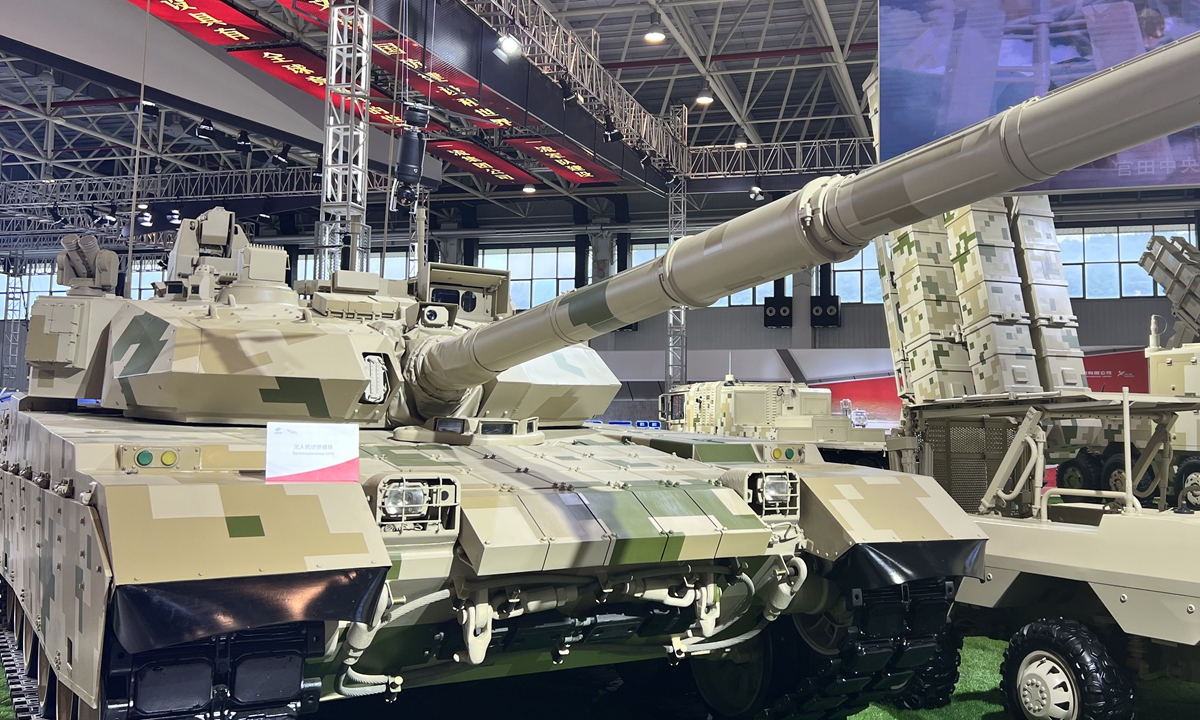 The VT-4A1 type main battle tanks is exhibited for the first time at the Airshow China. Photo: Cao Siqi/GT