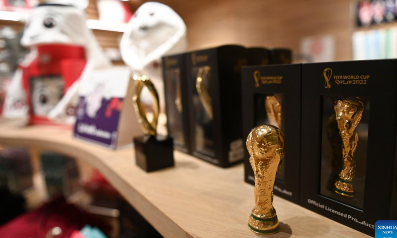 FIFA World Cup Qatar 2022 products are displayed at a gift shop at the Qatar National Museum in Doha, Qatar, Nov. 13, 2022. Photo: Xinhua
