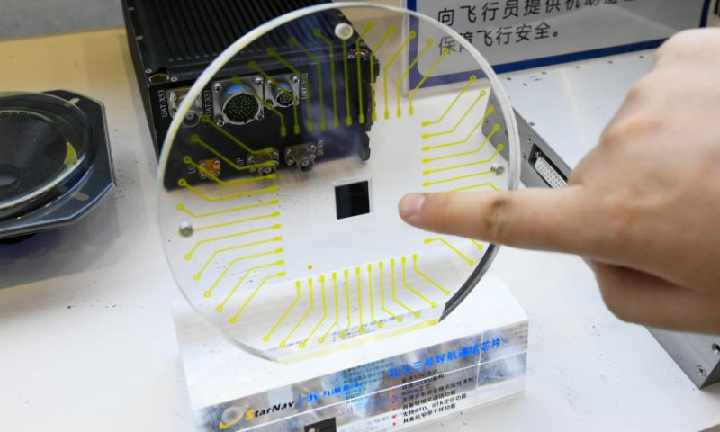 A communication chip of China's BeiDou-3 Navigation Satellite System is on display at the 10th China (Mianyang) Science and Technology City International High-Tech Expo in Mianyang, southwest China's Sichuan Province, Nov. 16, 2022. Photo: Xinhua