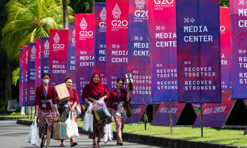 This photo taken on Nov. 13, 2022 shows posters for the upcoming 17th Group of 20 (G20) Summit in Bali, Indonesia. Photo: Xinhua