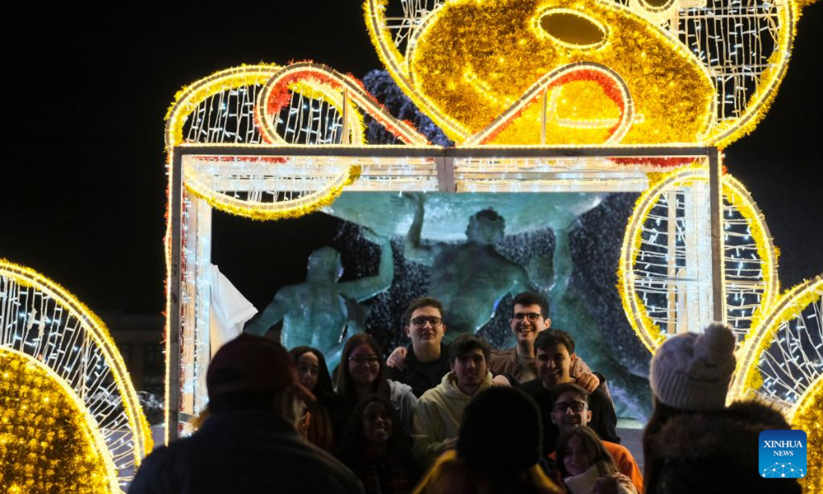 Triton Square decorated with Christmas lights in Valletta, Malta