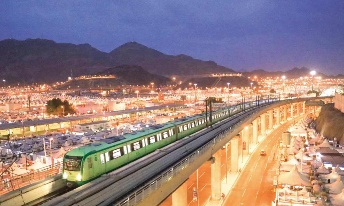 Photo taken on July 12, 2022 shows the Mecca light rail operated during the Hajj season in Mecca, Saudi Arabia.The light rail system is built by the China Railway Construction Corporation. Photo: Xinhua