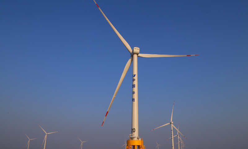 Windmills stand at the No.1 wind farm in Yuhuan, East China's Zhejiang Province, on November 27, 2022. In recent years, Yuhuan has made full use of its abundant offshore wind resources to vigorously develop the wind power industry, and it has sent green energy to thousands of households. Photo: cnsphoto