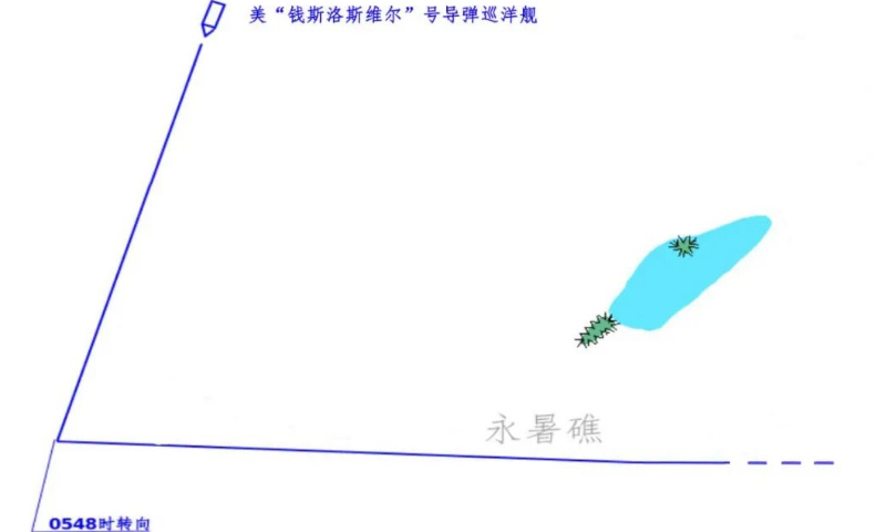 A picture of trajectories released by the PLA Southern Theater Command shows the USS Chancellorsville made a sharp turn near the Nansha Islands in the South China Sea and deliberately rushed around. Photo: Courtesy of PLA Southern Theater Command