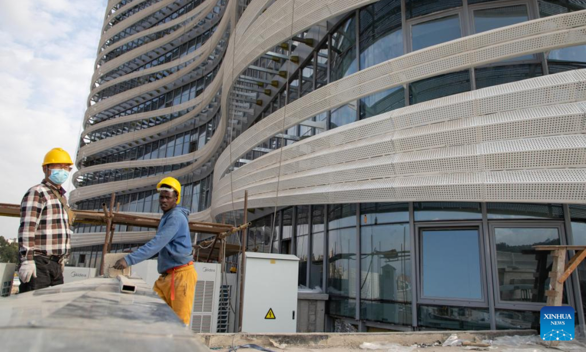 Workers are seen at the construction site of the headquarters of the Africa Centers for Disease Control and Prevention (Africa CDC) in Addis Ababa, Ethiopia, on Dec 23, 2022. Photo:Xinhua