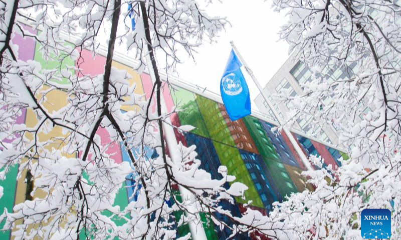 The United Nations flag is seen outside Montreal Convention Center in Montreal, Canada, Dec. 17, 2022. The second phase of COP15, formally known as the 15th meeting of the Conference of the Parties to the UN Convention on Biological Diversity, takes place in Montreal, Canada on Dec. 7-19. Photo: Xinhua