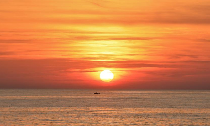 Sunset view is seen at the coast of the Mediterranean Sea in Beirut, Lebanon, on Nov. 20, 2022. (Xinhua/Liu Zongya)