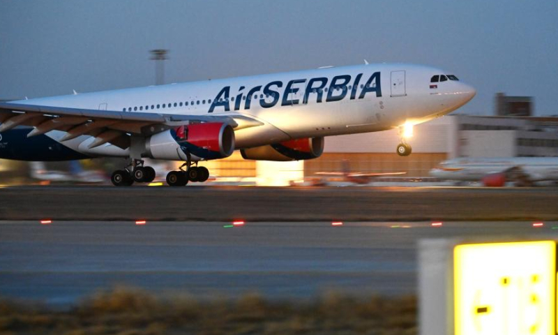 Flight JU702 lands at Tianjin Binhai International Airport in north China's Tianjin, Dec. 10, 2022. The flight carrying about 170 passengers landed at Tianjin Binhai International Airport on Saturday, marking the official opening of the direct flight between Serbia's Belgrade and north China's Tianjin city.

Flights operated by Serbia's national carrier Air Serbia, will run once a week. (Xinhua/Li Ran)